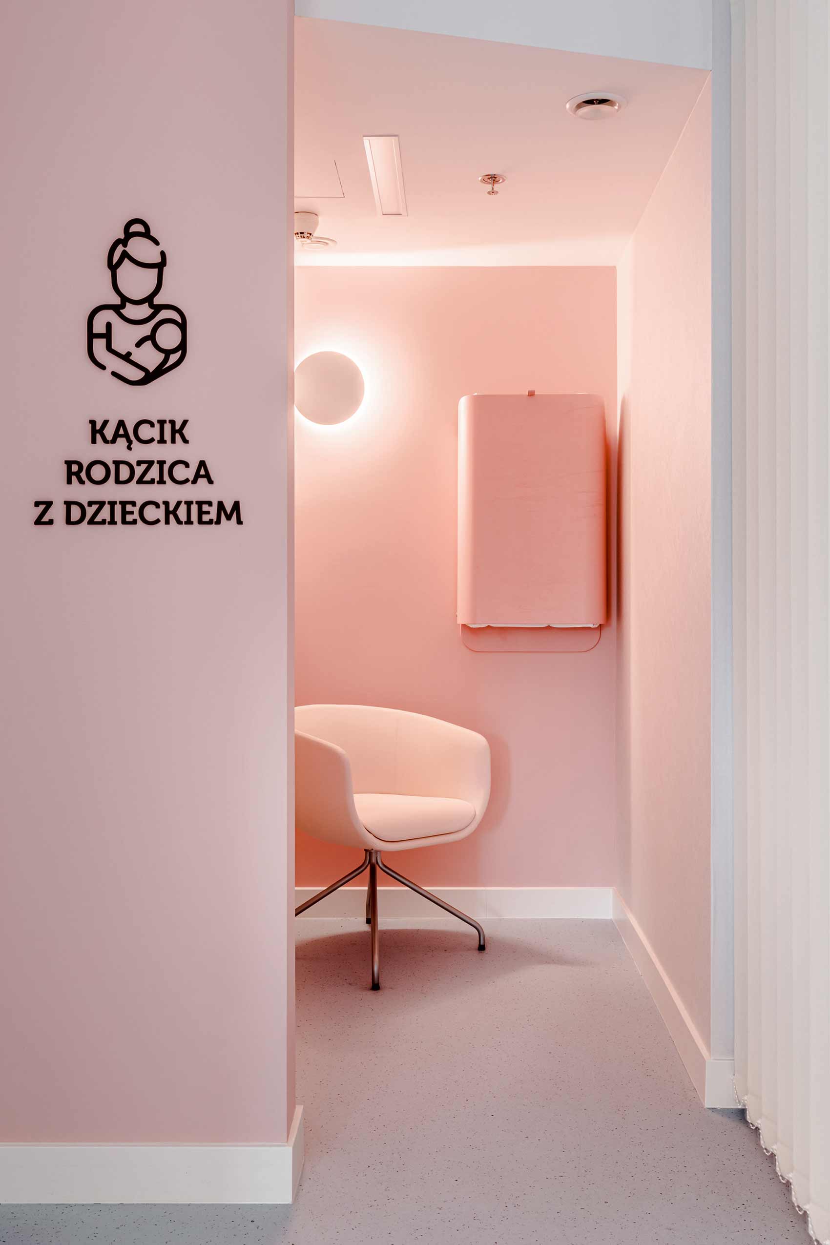 Pink themed patient or visitor quiet area at hospital with Pink Profim Nu chair
